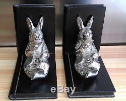 Pair Of Rabbit Reading Books In Silver Bronze