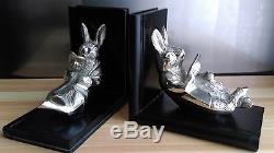 Pair Of Rabbit Reading Books In Silver Bronze