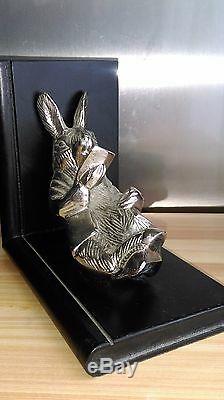 Pair Of Rabbit Reading Books In Silver Bronze