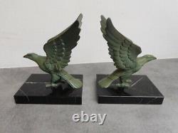 Pair Of Serre Bronze Books Art Deco Green Skate Marble And Bronze