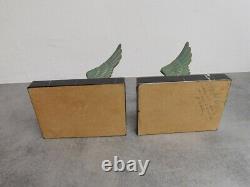 Pair Of Serre Bronze Books Art Deco Green Skate Marble And Bronze