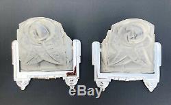 Pair Of Vintage Art Deco Wall Lights In Silver Bronze And Frosted Glass