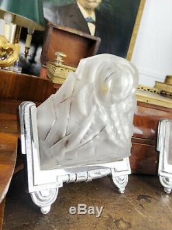 Pair Of Vintage Art Deco Wall Lights In Silver Bronze And Frosted Glass
