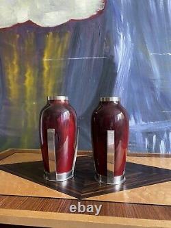 Pair Sevres Vases Art Deco / Paul Millet / Porcelain Bronze Silver Tbe 19cm