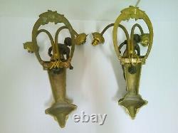 Pair Wall Wall Double Mount Bronze Women In Relief 4 Lumieres