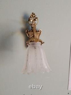 Pair of Antique Art Deco Bronze and Glass Wall Sconces