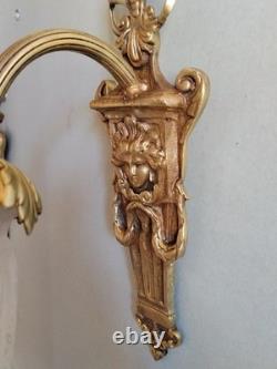 Pair of Antique Art Deco Bronze and Glass Wall Sconces