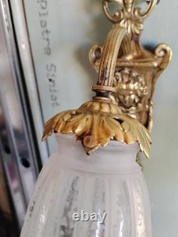 Pair of Antique Art Deco Bronze and Glass Wall Sconces