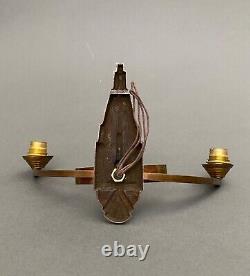 Pair of Art Deco 1930 geometric copper or bronze wall sconces XXth century H6169