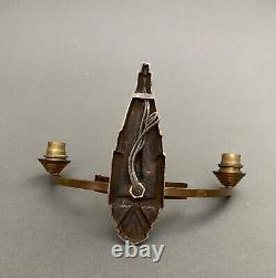 Pair of Art Deco 1930 geometric copper or bronze wall sconces XXth century H6169