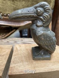 Pair of Art Deco Bookends in Solid Bronze with Toucan Birds