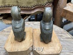 Pair of Art Deco Bookends in Solid Bronze with Toucan Birds
