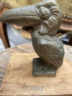 Pair of Art Deco Bookends in Solid Bronze with Toucan Birds