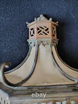 Pair of Art Deco Pagoda Wall Sconces Bronze, Brass, Enameled Glass, Silk/ 20th Century