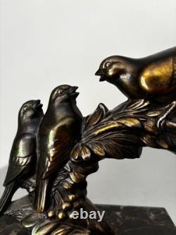 Pair of Art Deco Spelter Bird Bookends Signed Maurice Frécourt, Produced by Gallot