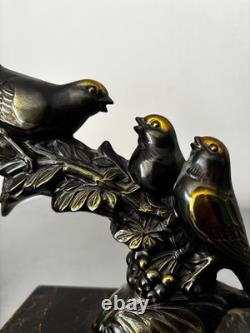 Pair of Art Deco Spelter Bird Bookends Signed Maurice Frécourt, Produced by Gallot