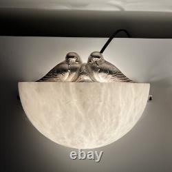 Pair of Art Deco Wall Sconces Alabaster Silvered Bronze Parrot Decor