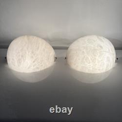 Pair of Art Deco Wall Sconces Alabaster Silvered Bronze Parrot Decor