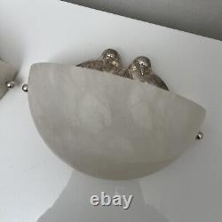 Pair of Art Deco Wall Sconces Alabaster Silvered Bronze Parrot Decor