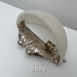 Pair of Art Deco Wall Sconces Alabaster Silvered Bronze Parrot Decor