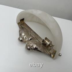 Pair of Art Deco Wall Sconces Alabaster Silvered Bronze Parrot Decor