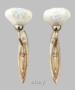 Pair of Art Deco Wall Sconces Schneider Glass Bronze France 1920s