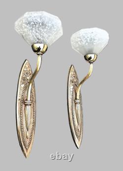 Pair of Art Deco Wall Sconces Schneider Glass Bronze France 1920s