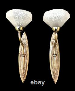 Pair of Art Deco Wall Sconces Schneider Glass Bronze France 1920s