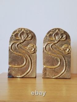 Pair of Art Nouveau Gilt Bronze Bookends