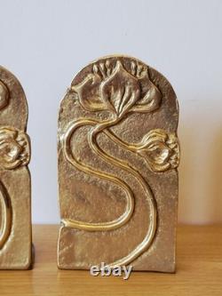 Pair of Art Nouveau Gilt Bronze Bookends