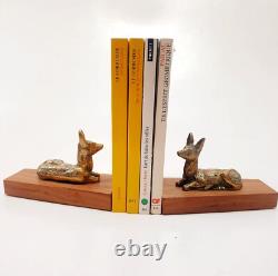 Pair of Bookends Animal Sculpture Reclining Does Bronze Art Deco Greek