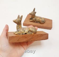 Pair of Bookends Animal Sculpture Reclining Does Bronze Art Deco Greek