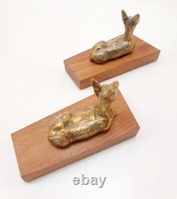 Pair of Bookends Animal Sculpture Reclining Does Bronze Art Deco Greek