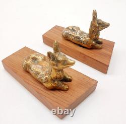 Pair of Bookends Animal Sculpture Reclining Does Bronze Art Deco Greek