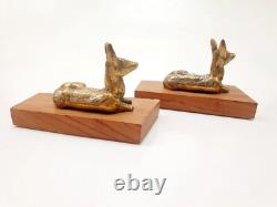 Pair of Bookends Animal Sculpture Reclining Does Bronze Art Deco Greek