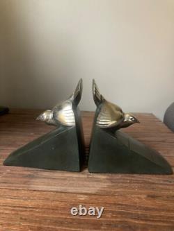 Pair of Bronze Bookends with Birds on a Roof by Henri Rischmann Art Deco