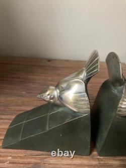 Pair of Bronze Bookends with Birds on a Roof by Henri Rischmann Art Deco