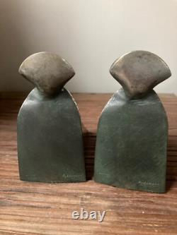 Pair of Bronze Bookends with Birds on a Roof by Henri Rischmann Art Deco