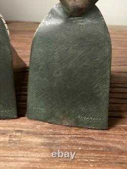 Pair of Bronze Bookends with Birds on a Roof by Henri Rischmann Art Deco