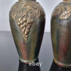 Pair of Bronze Vases Signed HEBERT 1920 ART DECO