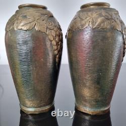 Pair of Bronze Vases Signed HEBERT 1920 ART DECO