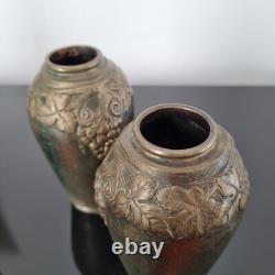 Pair of Bronze Vases Signed HEBERT 1920 Art Deco