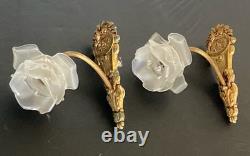 Pair of Floral Decor Bronze Gilded Wall Sconces Art Nouveau / Art Deco