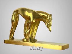 Pair of Gilded Bronze Greyhounds on Art Deco Base Signed by R. Marchal