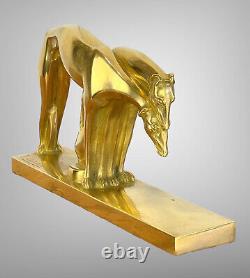 Pair of Gilded Bronze Greyhounds on Art Deco Base Signed by R. Marchal