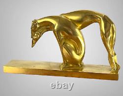 Pair of Gilded Bronze Greyhounds on Art Deco Base Signed by R. Marchal