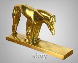 Pair of Gilded Bronze Greyhounds on Art Deco Base Signed by R. Marchal