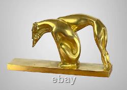 Pair of Gilded Bronze Greyhounds on Art Deco Base Signed by R. Marchal