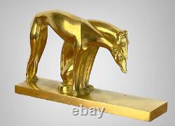 Pair of Gilded Bronze Greyhounds on Art Deco Base Signed by R. Marchal