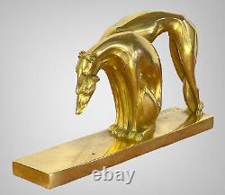 Pair of Gilded Bronze Greyhounds on Art Deco Base Signed by R. Marchal